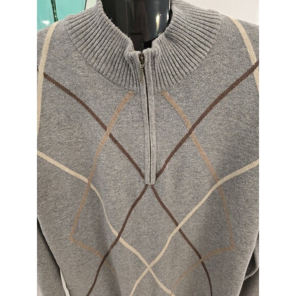 Van Heusen Studio Quarter Zip Argyle Pullover Grandpa Sweater M - Picture 1 of 4